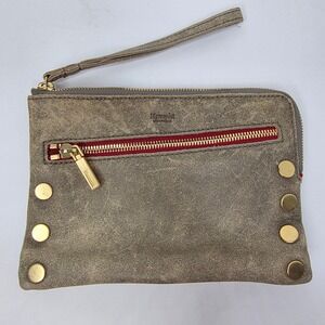 Hammitt Nash Wristlet Clutch Womens Small Pewter Excellent Studded Leather Bag